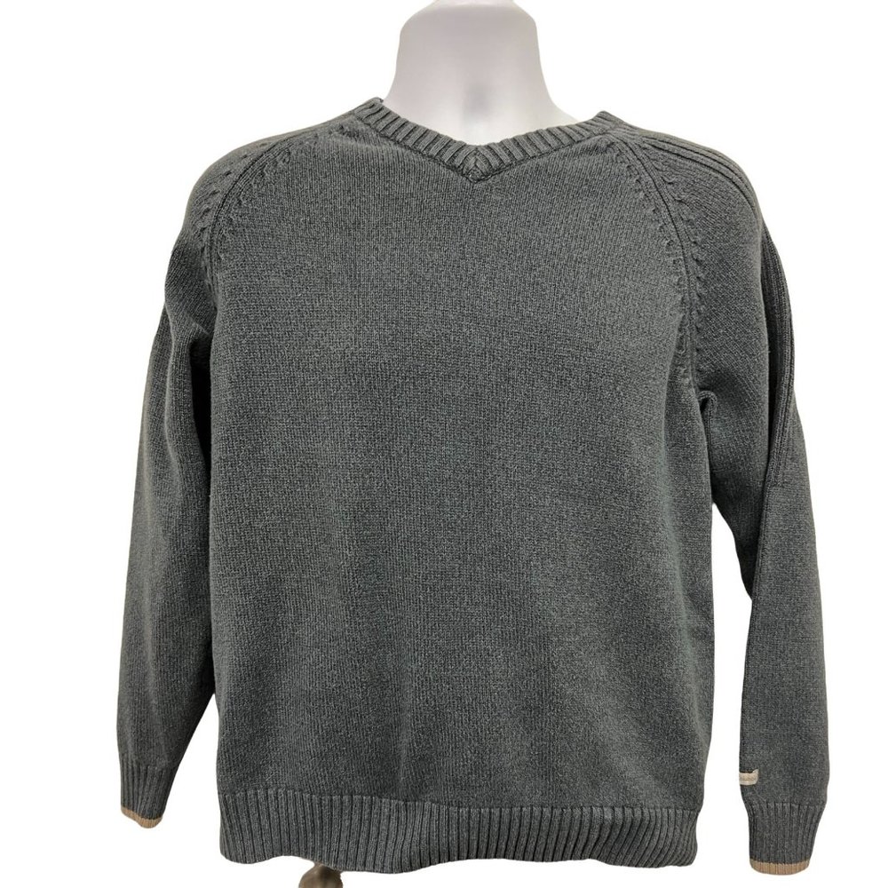Columbia Sweater Men's Medium Gray Cotton V Neck Long Sleeve